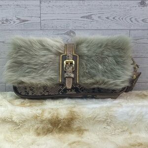 Longchamp Faux Fur & Snakeskin Mini Purse